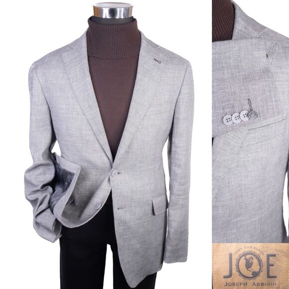 Joe Joseph Abboud Italian Linen Blazer 42R Slim Fit Gray Sport Coat Designer - Picture 1 of 16